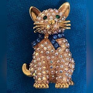Cat Brooch Butler Signed Fifth Avenue Collection Crystal Rhinestones